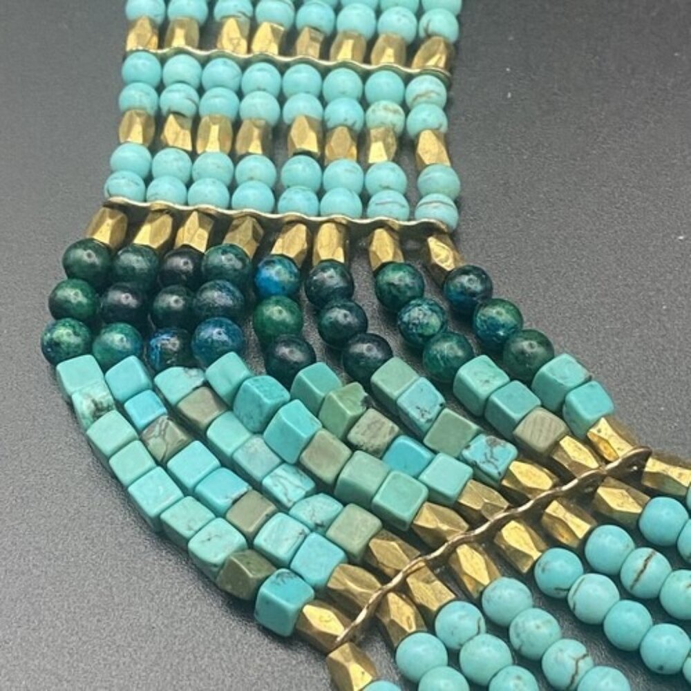 Nakamol Signed Necklace Layered Natural Stone Turquoise Bib Gold Bead  Anthro SW - Picture 7 of 11
